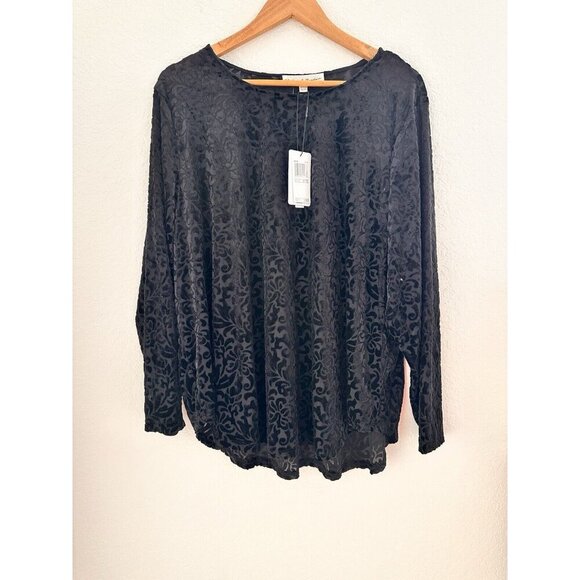 NWT Chelsea & Theodore Black Burnout Velvet L/S Top Sz 3X Witchy Goth Whimsigoth - Picture 1 of 9